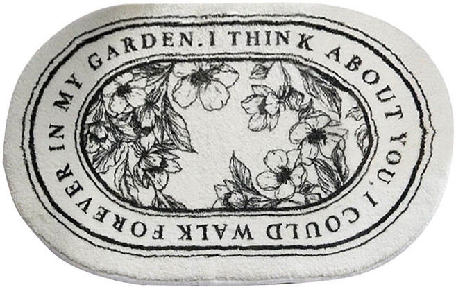 KUIBAO 快豹生活 北歐簡約浴室橢圓吸水地毯, 黑色 + 白色, 1片