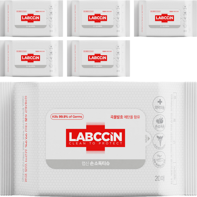 랩신 손소독 티슈, 20매입, 6개