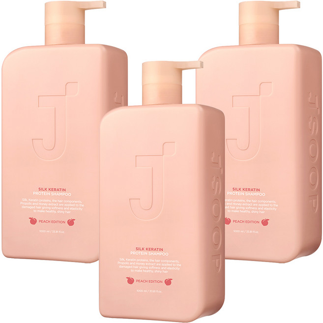 제이숲 실크 케라틴 단백질 샴푸 피치 에디션, 1L, 3개