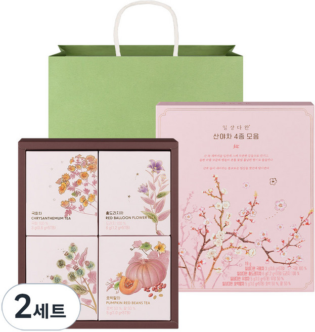 일상다완 산야차 4종 모음 세트, 국화차 5p + 홍도라지차 5p + 우엉차 5p + 호박팥차 5p + 쇼핑백, 2세트