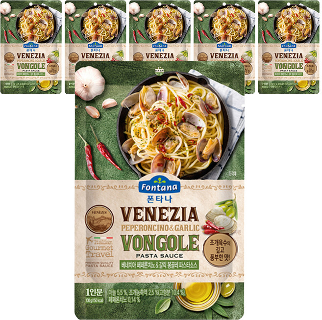 폰타나 베네치아 페페론치노 갈릭 봉골레 파스타소스 파우치, 100g, 6개