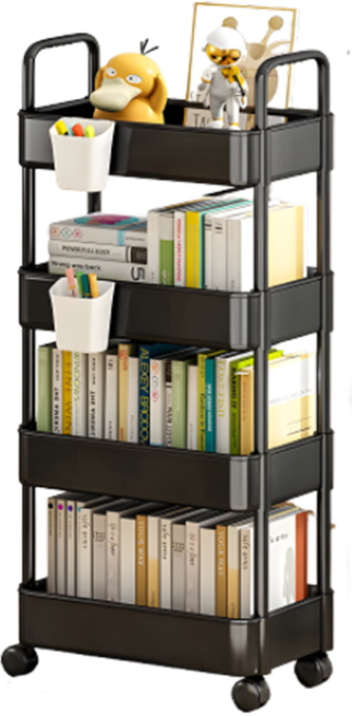 리브온 틈새 수납 정리대 트롤리 + 바퀴 + 걸이+ 스티커 + 걸이상자 2p 36 x 24 x 97 cm, 블랙, 4단