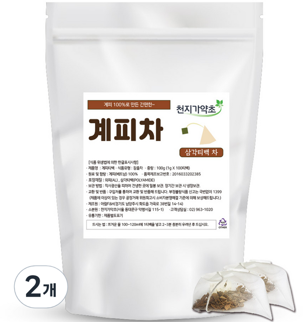 천지가약초 계피차 삼각티백, 1g, 100개입, 2개