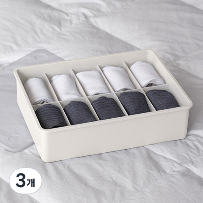 이즈리빙 칸칸칸 속옷 정리함, 아이보리 + 반투명뚜껑, 3개