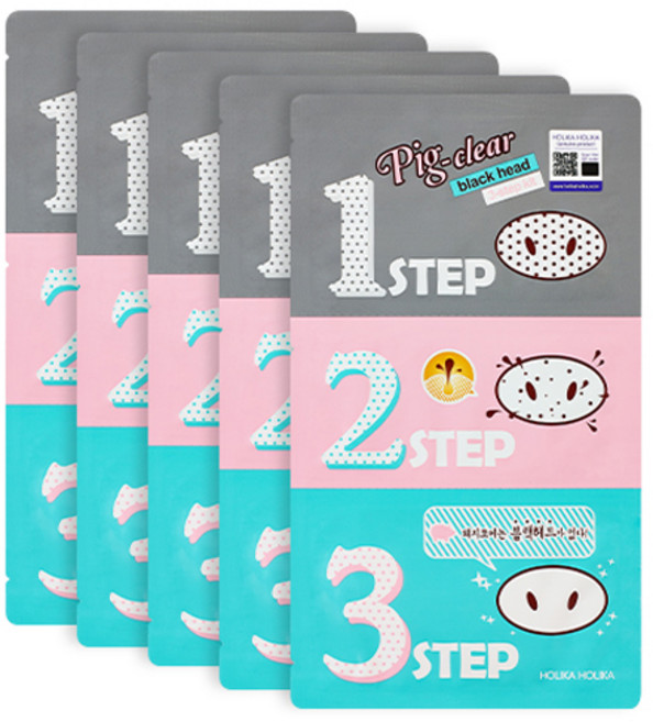 홀리카홀리카 피그 클리어 블랙헤드 3 step 키트 코 팩, 5개입, 1개