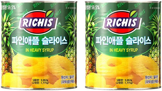 (주)동서 파인애플슬라이스 캔, 3.062kg, 2개
