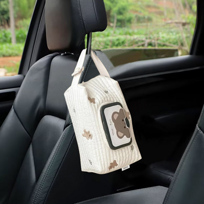 어반카 갬성곰 차량용 물티슈 케이스, 아이보리, 1개