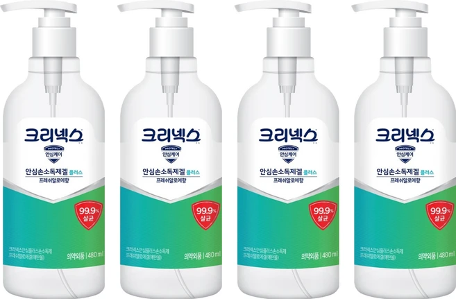 크리넥스 안심플러스 손소독제겔 프레쉬알로에향, 480ml, 4개 - 쿠팡
