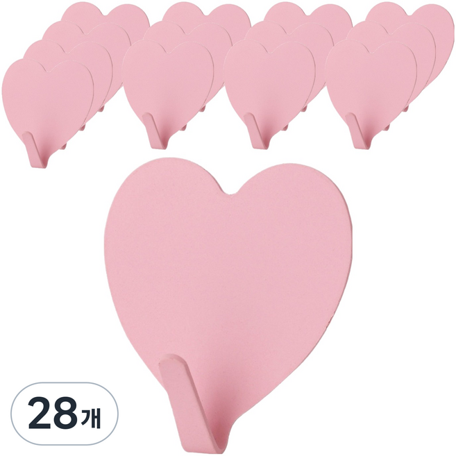 덴빌리어 예쁜 고리 하트 접착 후크 4 x 4 cm, 라이트 핑크, 28개