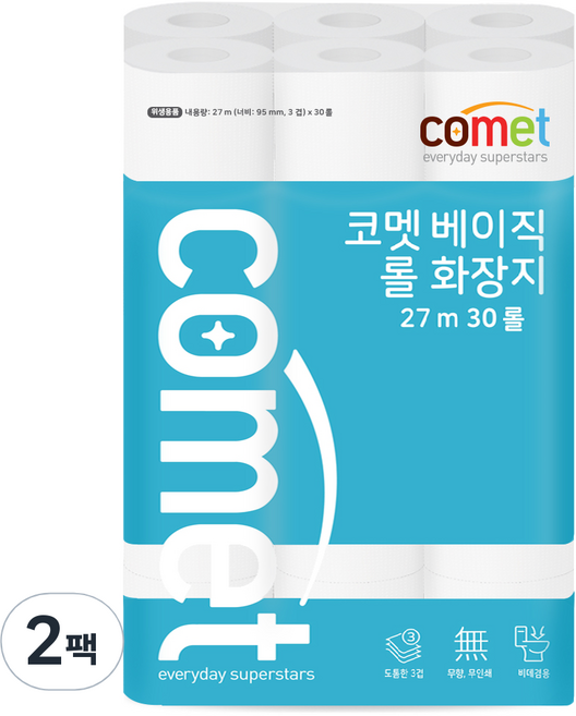 comet 基本款3層捲筒衛生紙 27m, 2個, 30入