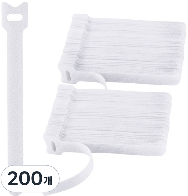 케이로만 선 케이블 정리 벨크로 타이, 화이트, 200개