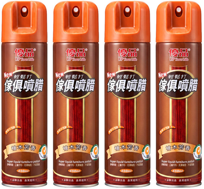 優品 傢俱噴腊 檜木, 450ml, 4瓶