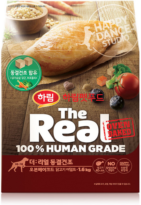 하림펫푸드 어덜트 강아지 더리얼 동결건조 오븐베이크드 건식사료, 닭, 1.6kg, 1개