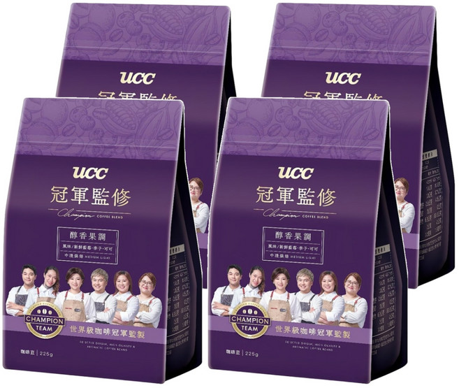 ucc Champion Coffee Blend 冠軍監修 醇香果調咖啡豆, 咖啡豆(無研磨), 225g, 4包