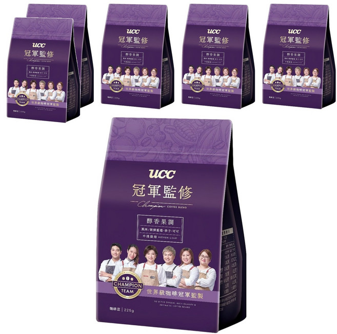 ucc Champion Coffee Blend 冠軍監修 醇香果調咖啡豆, 咖啡豆(無研磨), 225g, 6包