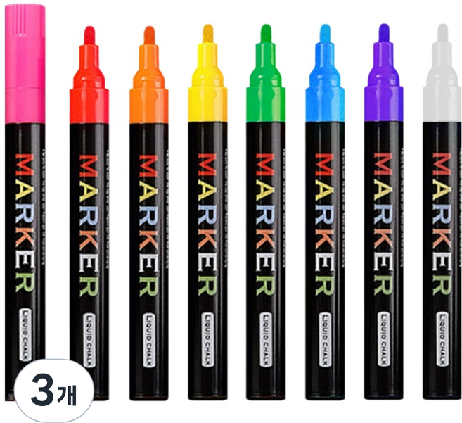 동아피엠에스 블랙보드 컬러마카 둥근닙 윈도우 액체마카펜 8종 세트 3mm, 혼합색상, 3개