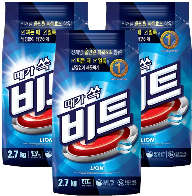 비트 분말세제 일반용 리필, 2.7kg, 3개