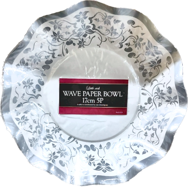 PEARL LIFE 珍珠金屬 WAVE 免洗餐具 波紋淺碗 D-315 17cm 銀色, 5個, 1組