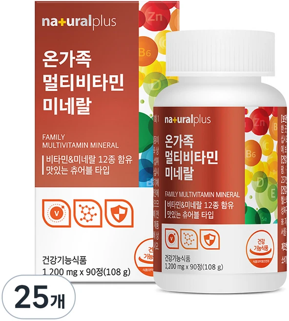 내츄럴플러스 온가족 멀티비타민 미네랄, 90정, 25개 - 쿠팡