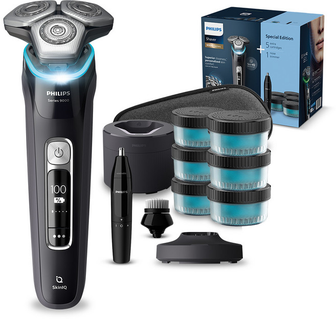 필립스 SkinIQ 9000 시리즈 전기면도기 디럭스 패키지, S9977/73, 잉크블랙