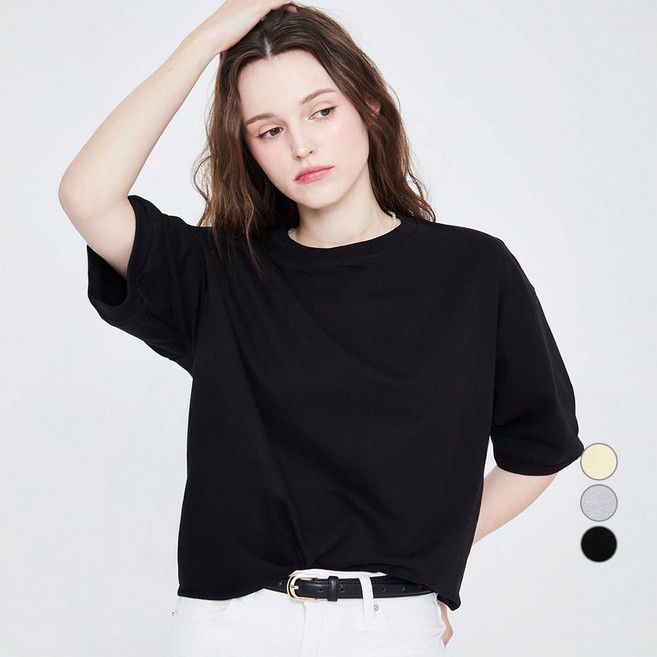 ELLE PARIS 라운드넥 반소매 맨투맨 스웻셔츠