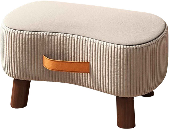 小麥購物 簡約絨布實木沙發凳 L1421 40 x 28 x 23cm, 1個, 米白色