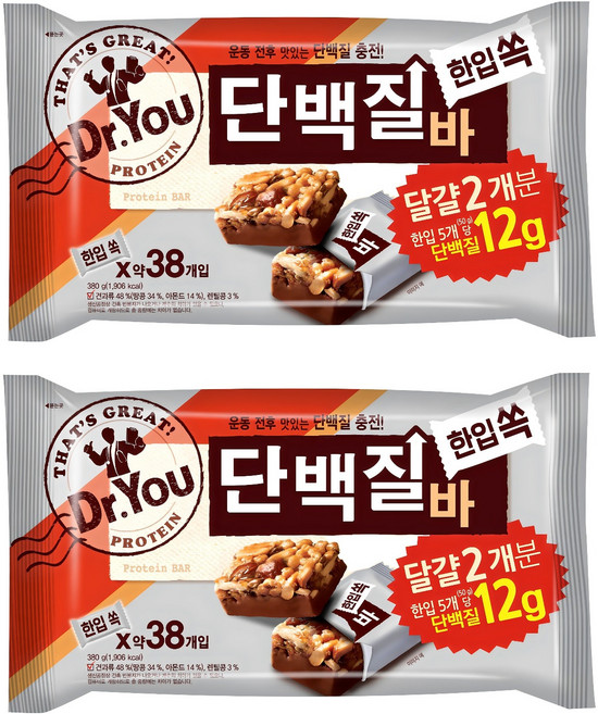 닥터유 단백질바, 380g, 2개