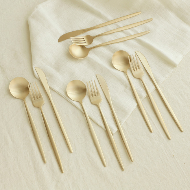 놋향 방짜유기 로얄 커트러리 세트 4인용, 골드, 스푼 4p + 포크 4p + 나이프 4p, 1세트