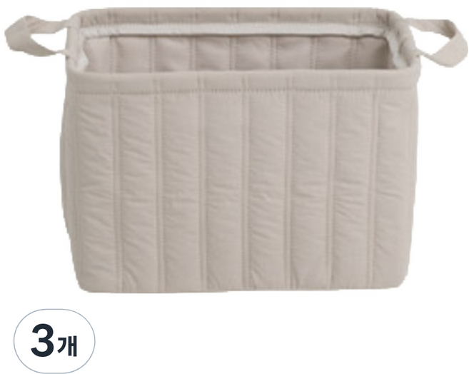 퀼팅 사각 바스켓, 베이지, 3개