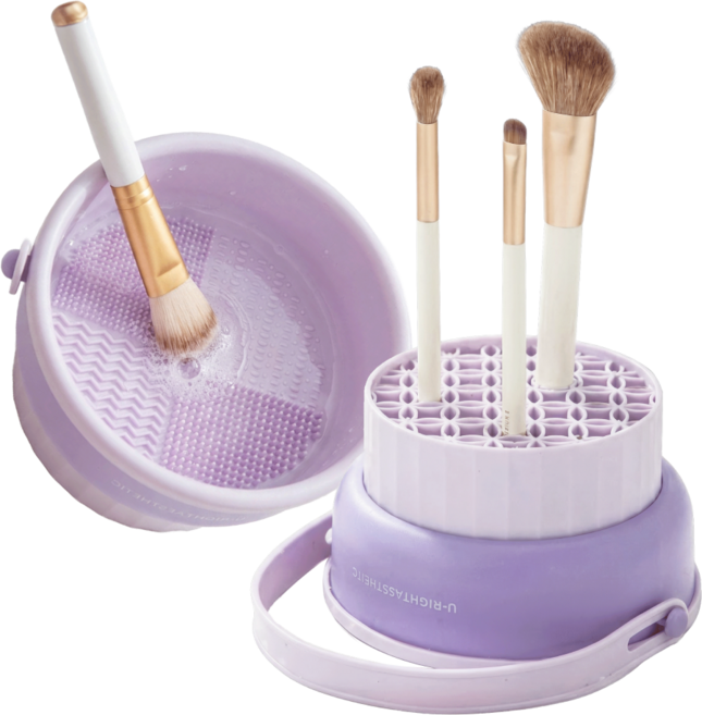 아이딥 메이크업 브러쉬 세척 건조 수납 3in1, 퍼플, 1개