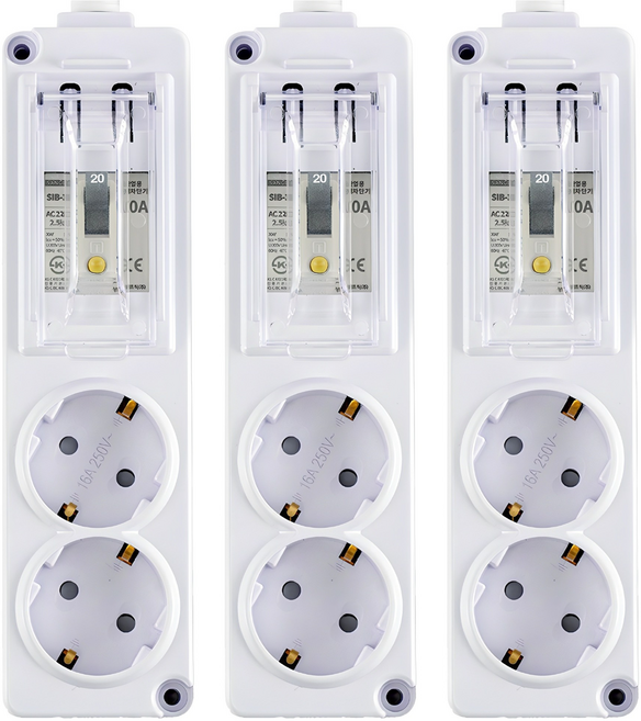 에코파워탭 국내 제조 고용량 누전차단용 멀티탭 전선형 2구, 40cm, 혼합색상, 3개