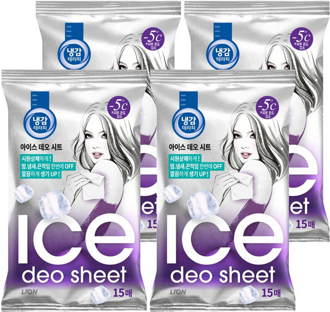 라이온코리아 냉감테라피 티슈타입 데오 15p, 87g, 4개