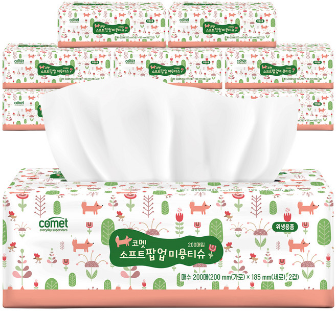 코멧 천연펄프 2겹 소프트 팝업 미용티슈, 200개입, 9개