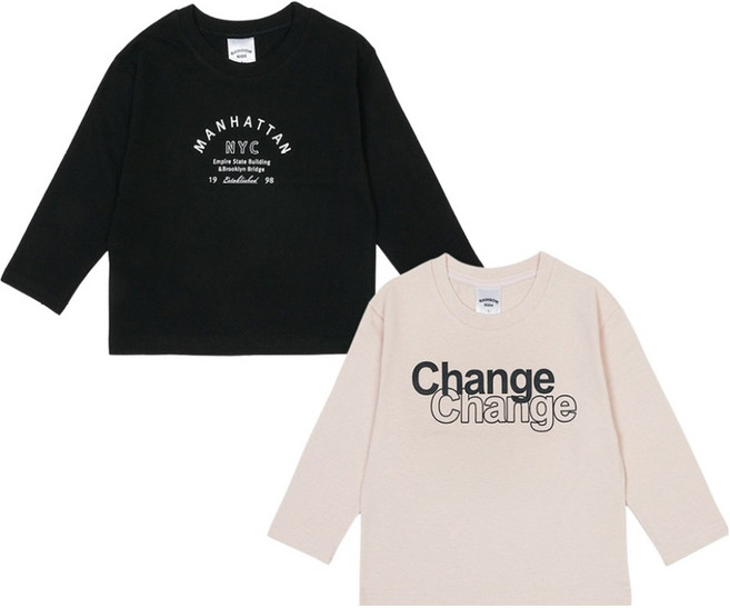 레인보우키즈 아동용 맨하탄체인지 긴팔 티셔츠 2종 세트