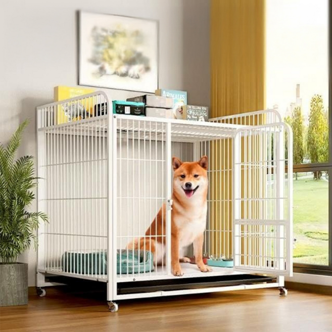 室內寵物狗籠 直角六面 全方管加粗, 白色, 1個