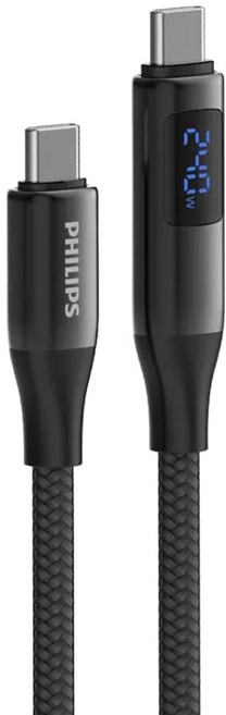 PHILIPS 飛利浦 C-C 240W PD 數位顯示編織快充線, 125cm, 黑色 編織線, 1條
