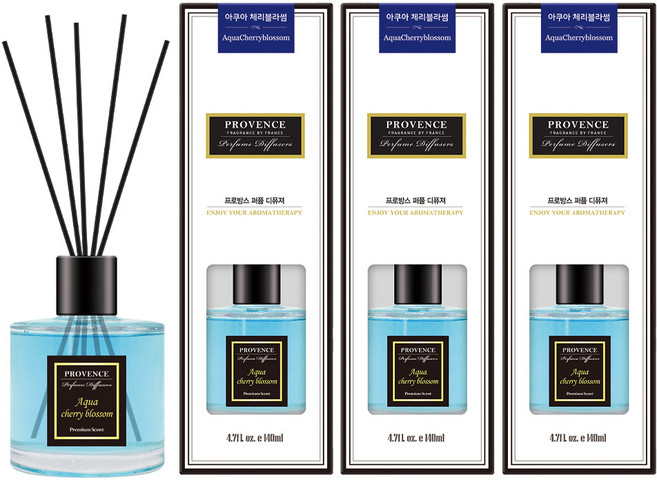 더허브샵 프로방스 퍼퓸 디퓨져, 아쿠아 체리 블라썸, 140ml, 3개