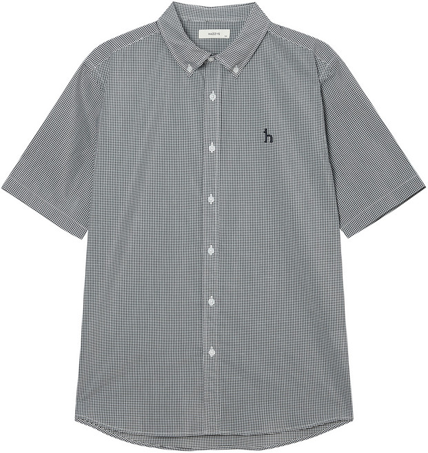 헤지스 남성용 깅엄 반팔 캐쥬얼 셔츠 HZSH4B954BK