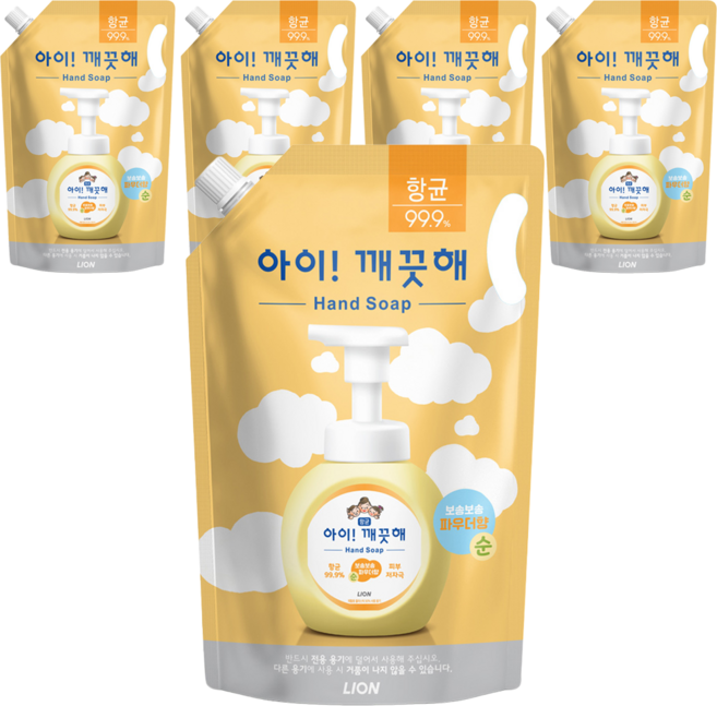 아이깨끗해 핸드워시 순 파우더향 리필용, 1.8L, 5개