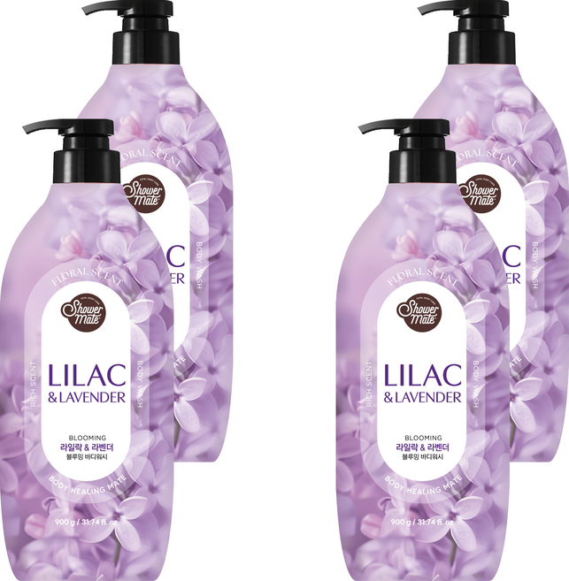 샤워메이트 블루밍 바디워시 라일락 앤 라벤더향, 900g, 4개