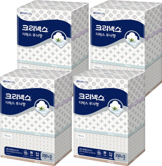크리넥스 천연펄프 각티슈 디럭스 무늬향 2겹, 250매, 12개