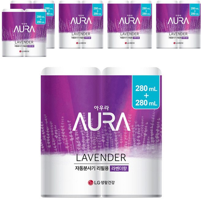 아우라 자동분사 방향제 리필 2개입, 560ml, 6개, 라벤더향