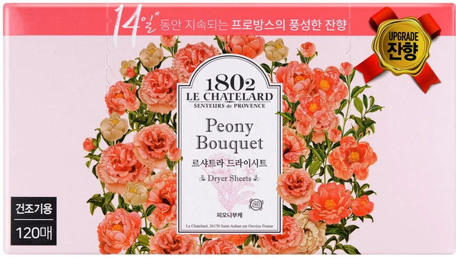 르샤트라1802 드라이 시트 섬유유연제 피오니부케 본품, 120개입, 1개 - 쿠팡