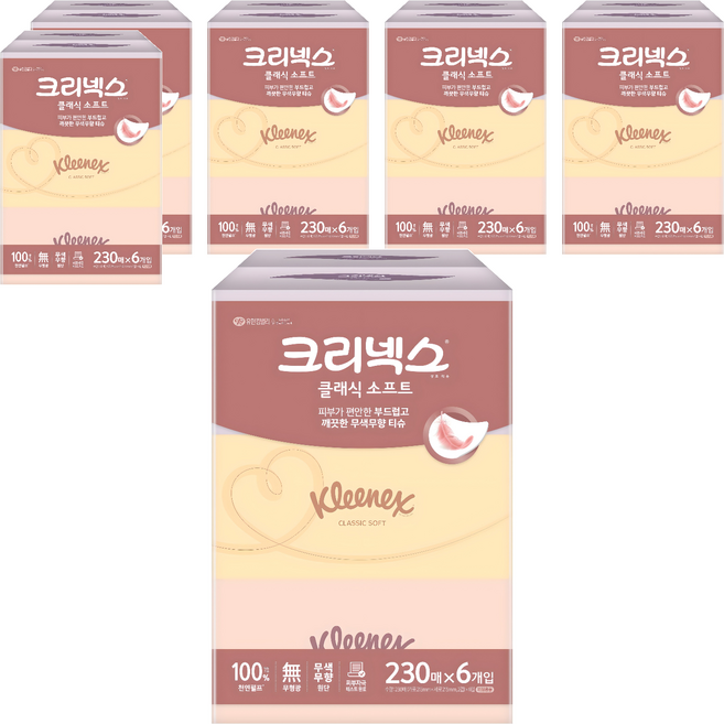 크리넥스 클래식 소프트 천연펄프 미용티슈 2겹, 230매, 36개