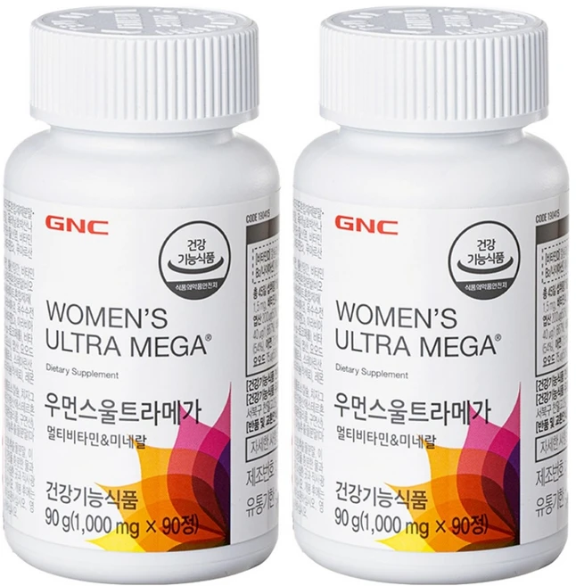 GNC 우먼스 울트라메가 멀티비타민 앤 미네랄, 90정, 2개 - 쿠팡