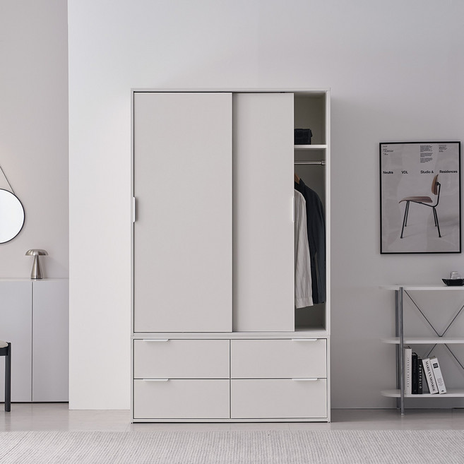 웰퍼니쳐 트로이 슬라이딩 옷장 1200 서랍장형, 화이트