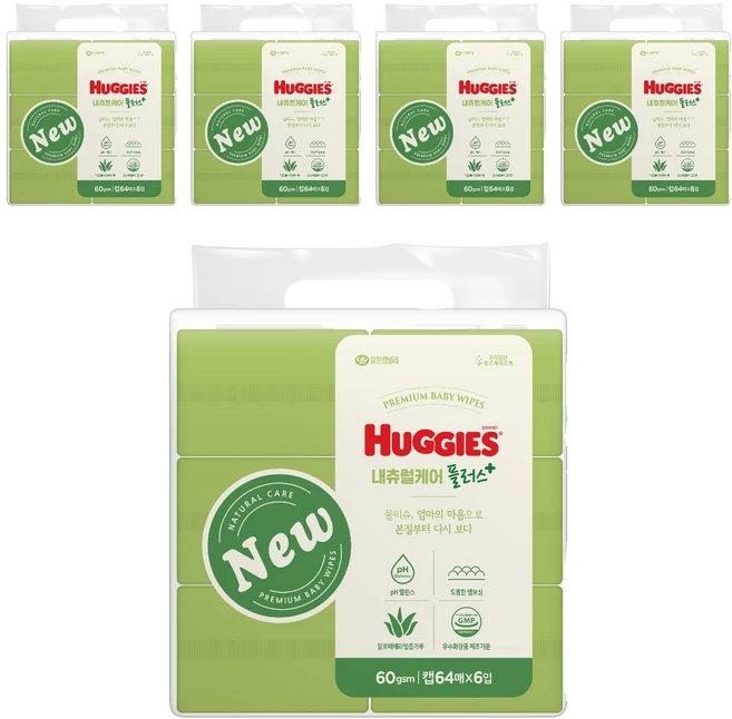 하기스 내츄럴케어 플러스 물티슈 캡형, 60g, 64매, 30개 - 쿠팡