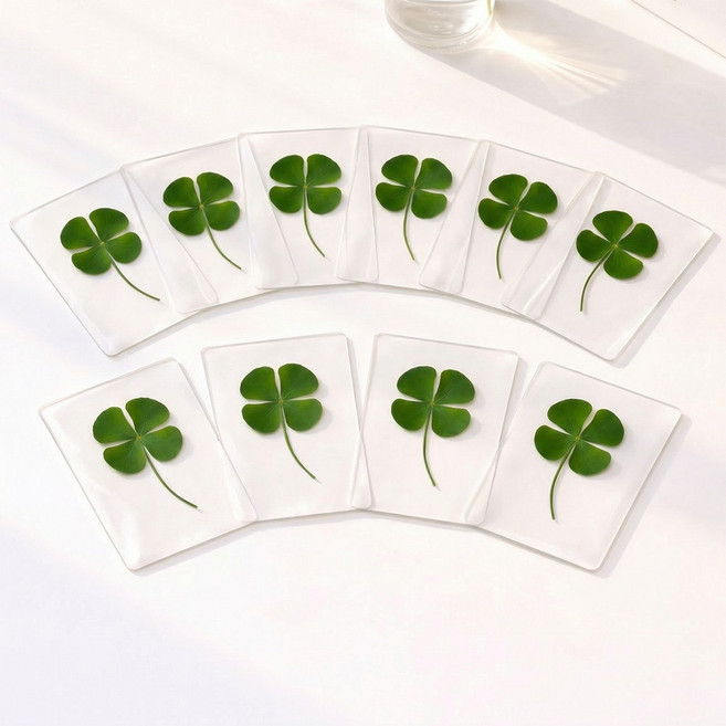 리드홈 행운가득 생화 네잎클로버 코팅 카드, 그린, 10개
