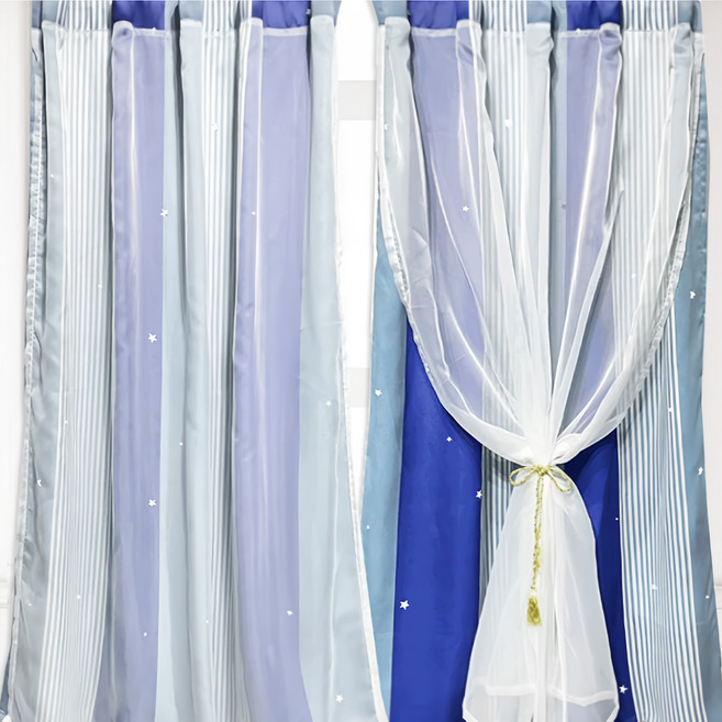 小銅板 雙層簍空窗廉 2片, 藍色