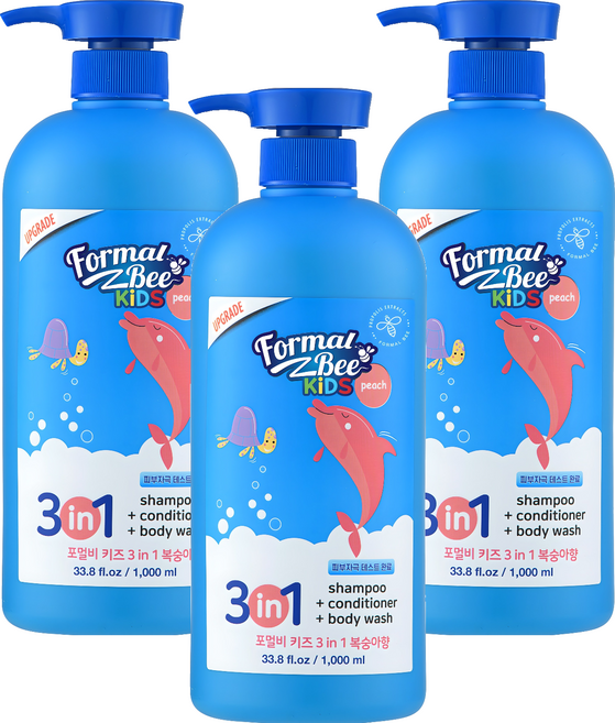 포멀비 키즈 3in1 올인원 클렌저 복숭아향, 1L, 3개